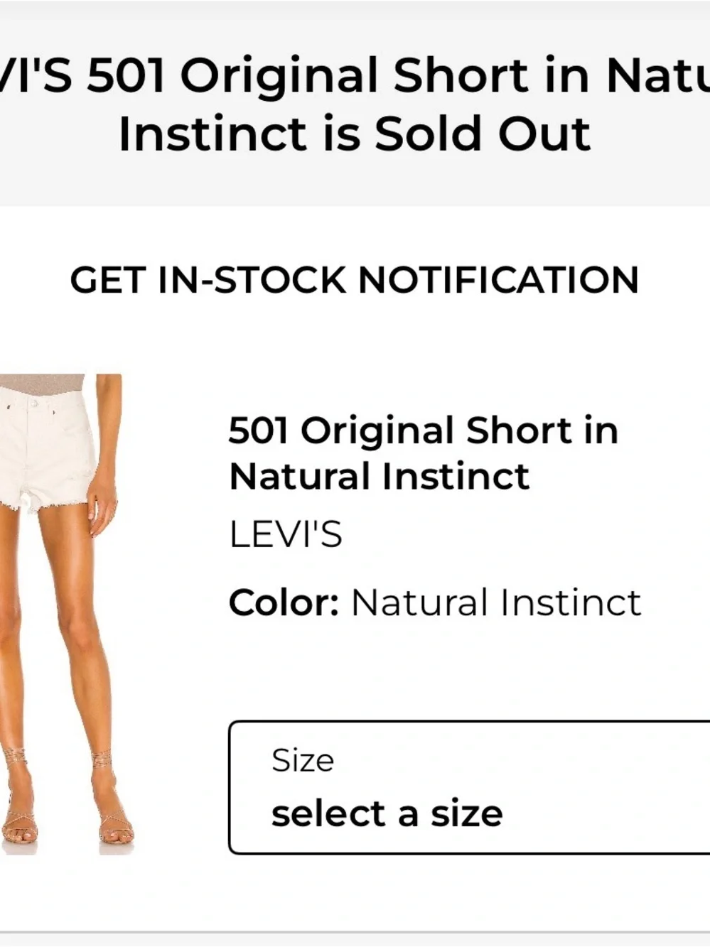 Levi's Cream Distressed Denim Cutoff Shorts